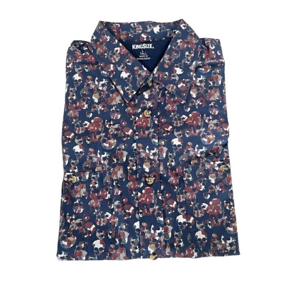 KingSize Men's Sz LT Large Tall Skull Print Short Sleeve Button Front Shirt  NWT - Picture 2 of 7